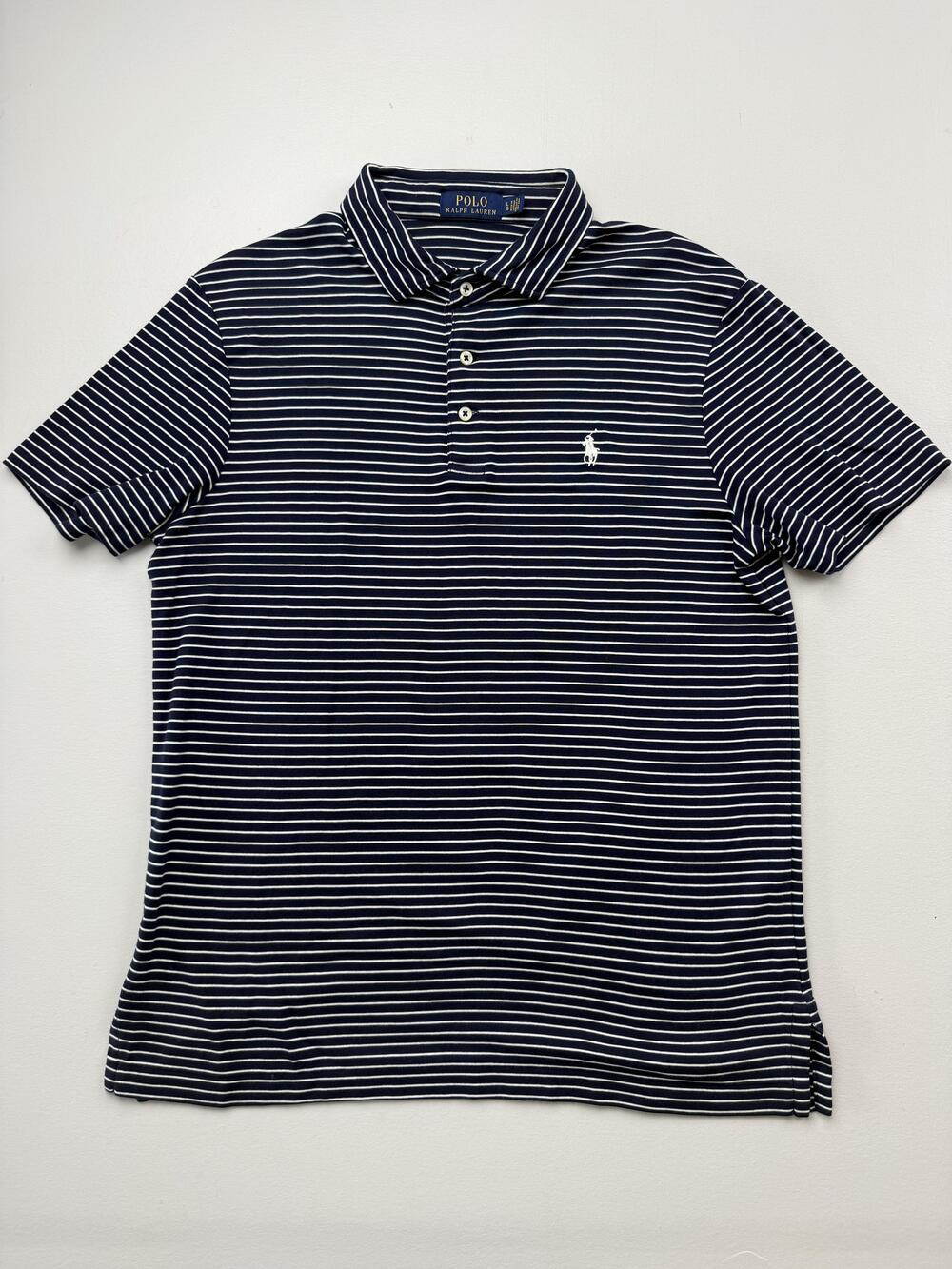 Polo Ralph Lauren Polo Shirt Mens Large Blue Striped Pony Logo Casual Knit